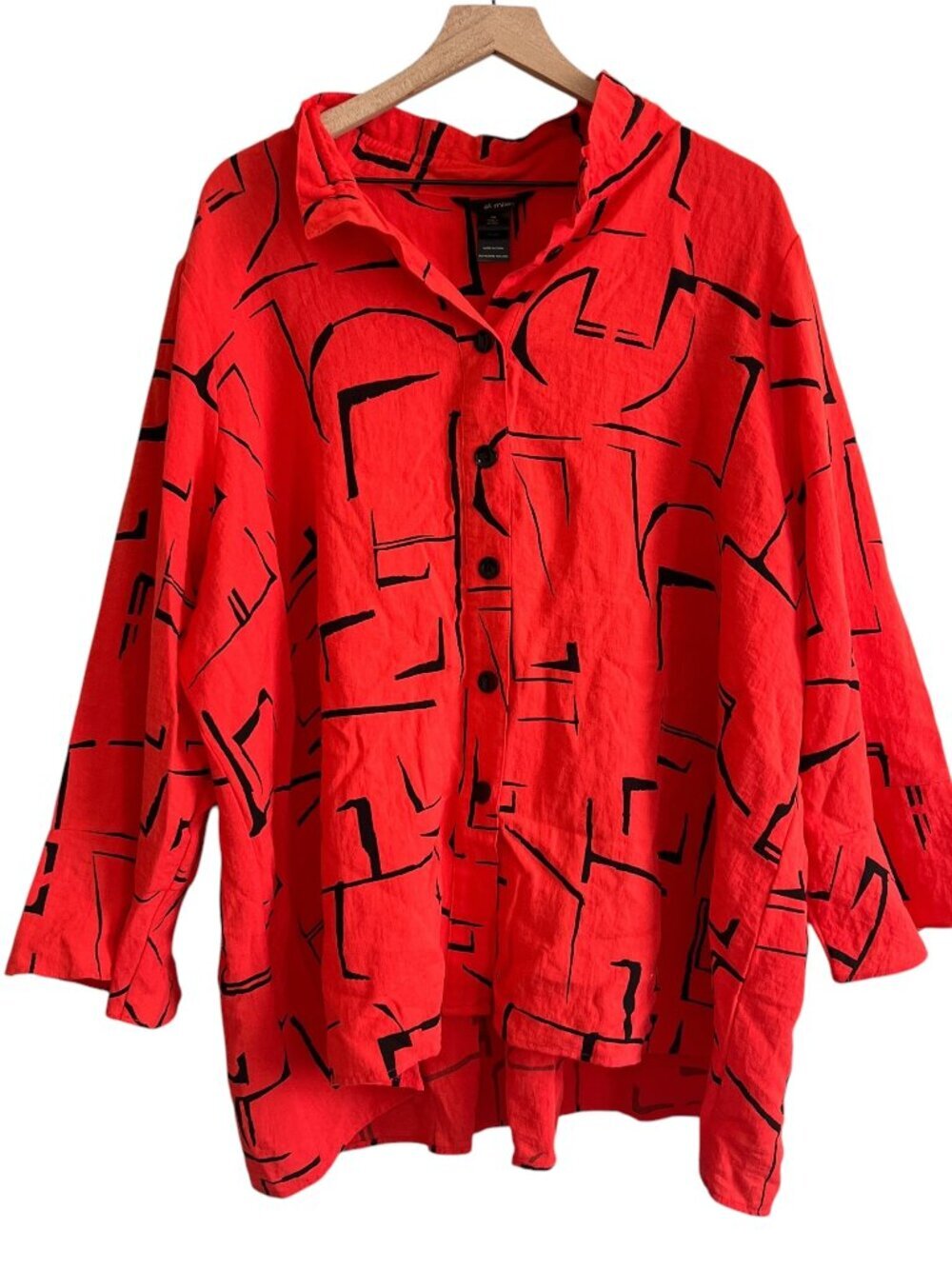 Ali Miles Red Black Abstract Printed Button Down Shirt
